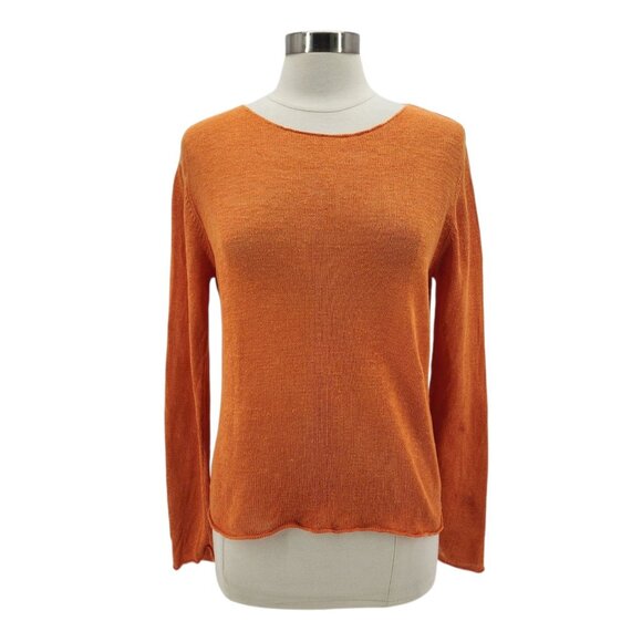 Eileen Fisher Womens Medium Sweater Linen Lightweight Orange Long Sleeve Preppy - Picture 1 of 11
